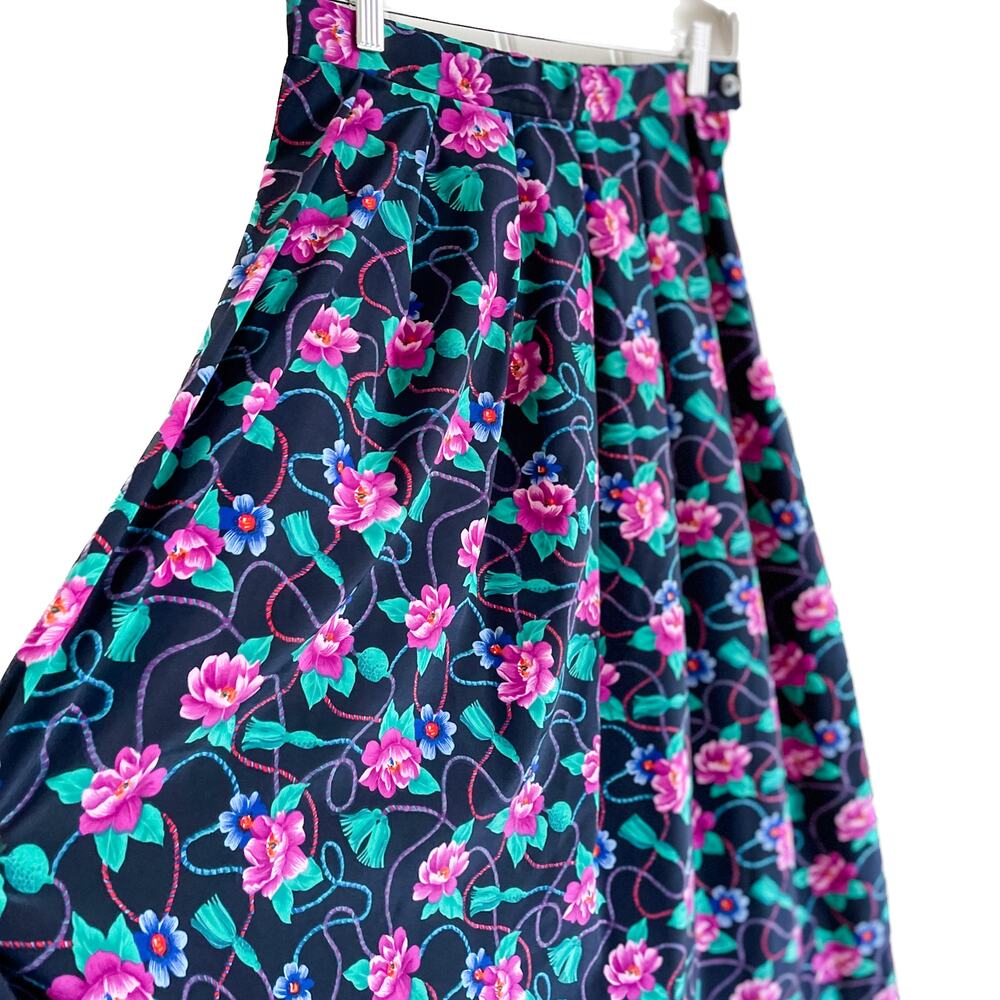 Vintage Pendleton Floral Rope Tassel Print Midi Skirt Country Cottage Size S - Picture 7 of 11